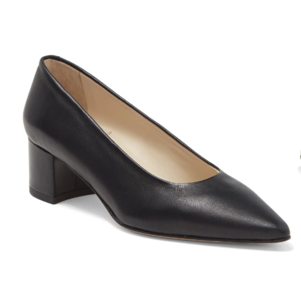 Amalfi Black Leather Block Heel Pump shoe size 12.5